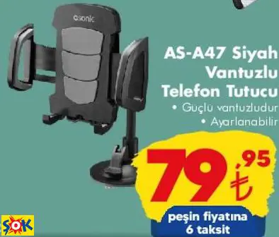 ASONİC AS-A47 SİYAH VANTUZLU TELEFON TUTUCU